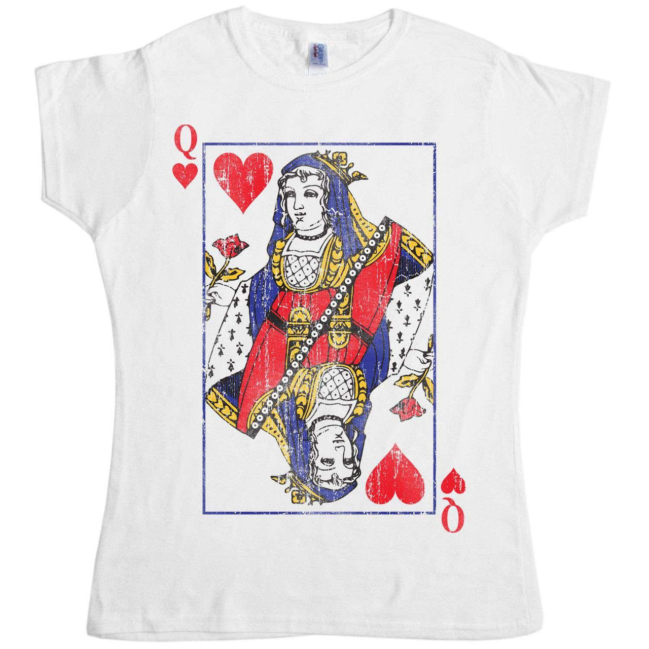 Distressed Queen Of Hearts Womens Style T-Shirt 8Ball