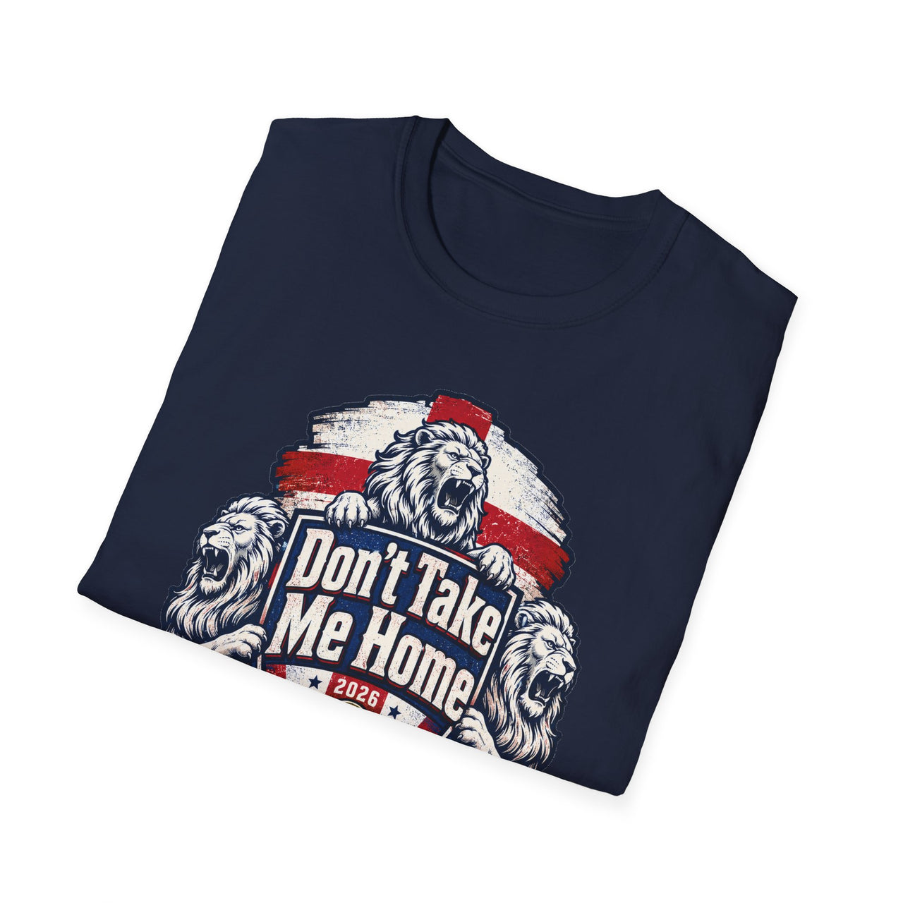Folded Navy England Fans t-shirt with 'Don't Take Me Home" World Cp 2026