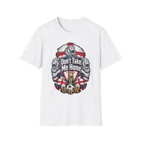 Thumbnail for White t-shirt with a graphic design featuring a lion, flags, and text 