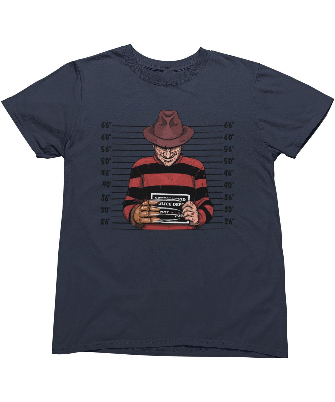 Freddy Krueger Mugshot Horror Film Tribute Mens Graphic T-Shirt 8Ball