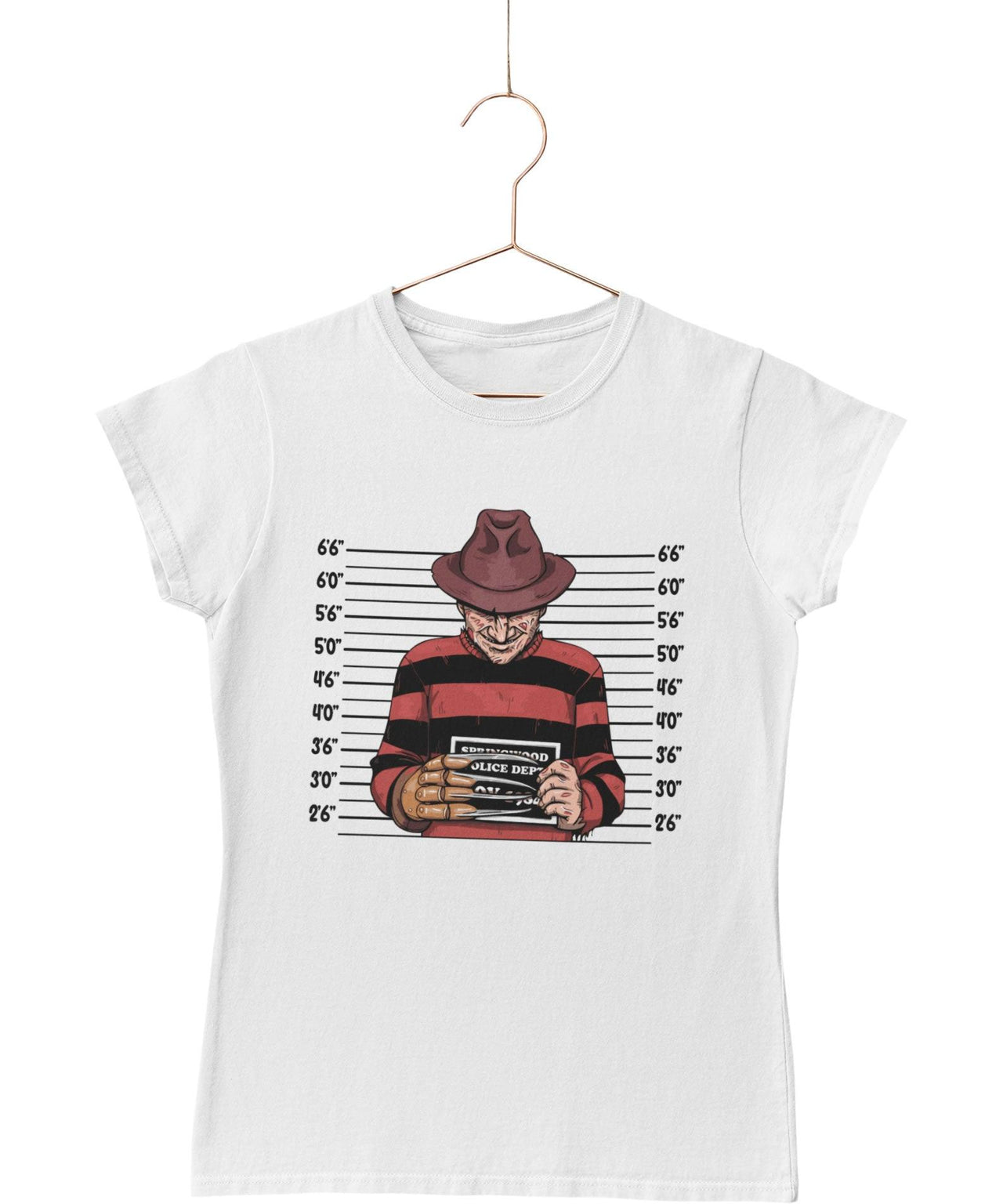 Freddy Krueger Mugshot Horror Film Tribute T-Shirt for Women 8Ball