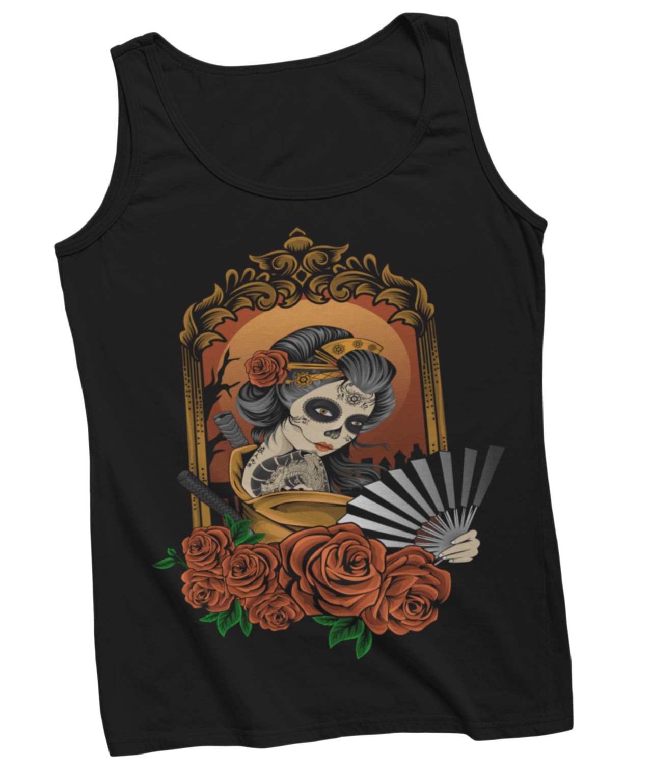 Geisha Skull Tattoo Design Adult Womens Vest Top 8Ball