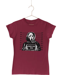 Thumbnail for Ghostface Mugshot Horror Film Tribute Womens Fitted T-Shirt 8Ball