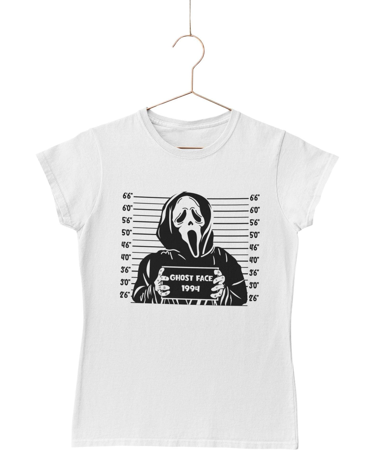 Ghostface Mugshot Horror Film Tribute Womens Fitted T-Shirt 8Ball