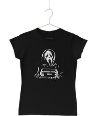 Thumbnail for Ghostface Mugshot Horror Film Tribute Womens Fitted T-Shirt 8Ball