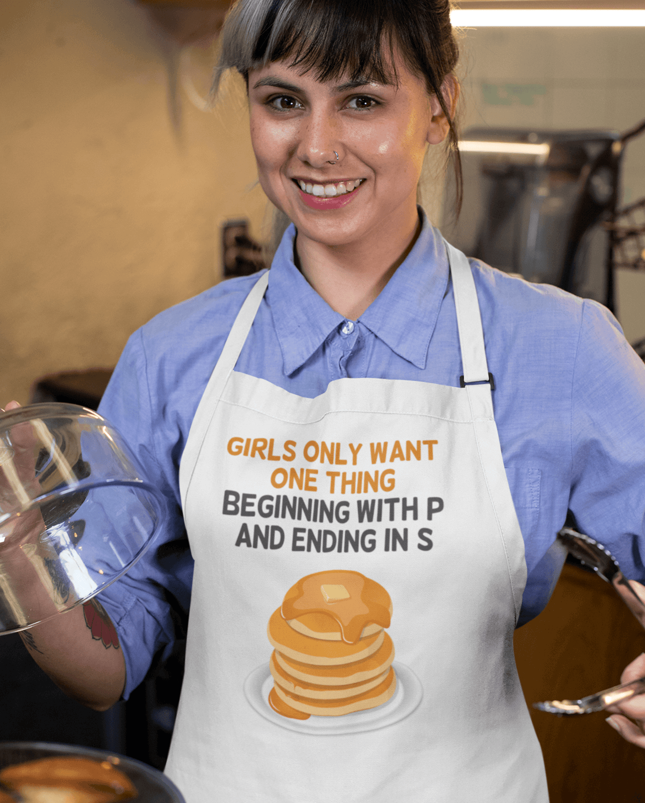 Girls Only Want One Thing Pancake Day Cotton Kitchen Apron 8Ball