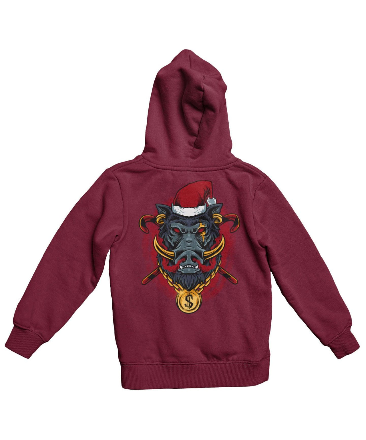 Golden Boar Santa Back Printed Christmas Hoodie For Men and Women 8Ball