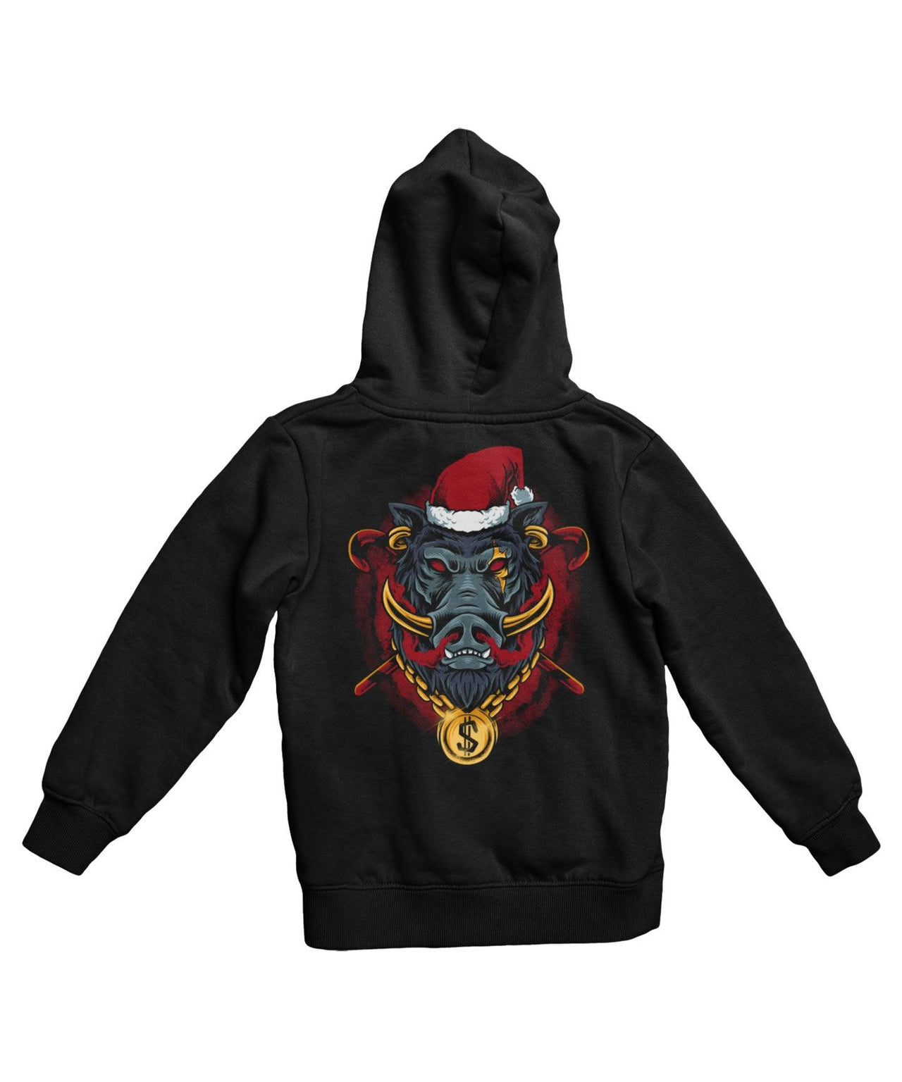 Golden Boar Santa Back Printed Christmas Hoodie For Men and Women 8Ball