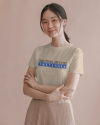 Thumbnail for Woman wearing a light-colored t-shirt with text on a plain background - Good Morning That’s A Nice TNETENNBA - The IT Crowd T-Shirt