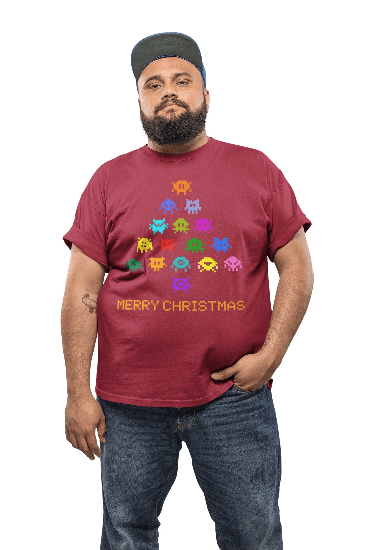 Invaders Christmas Tree Adult for Men and Women Mens Graphic T-Shirt 8Ball