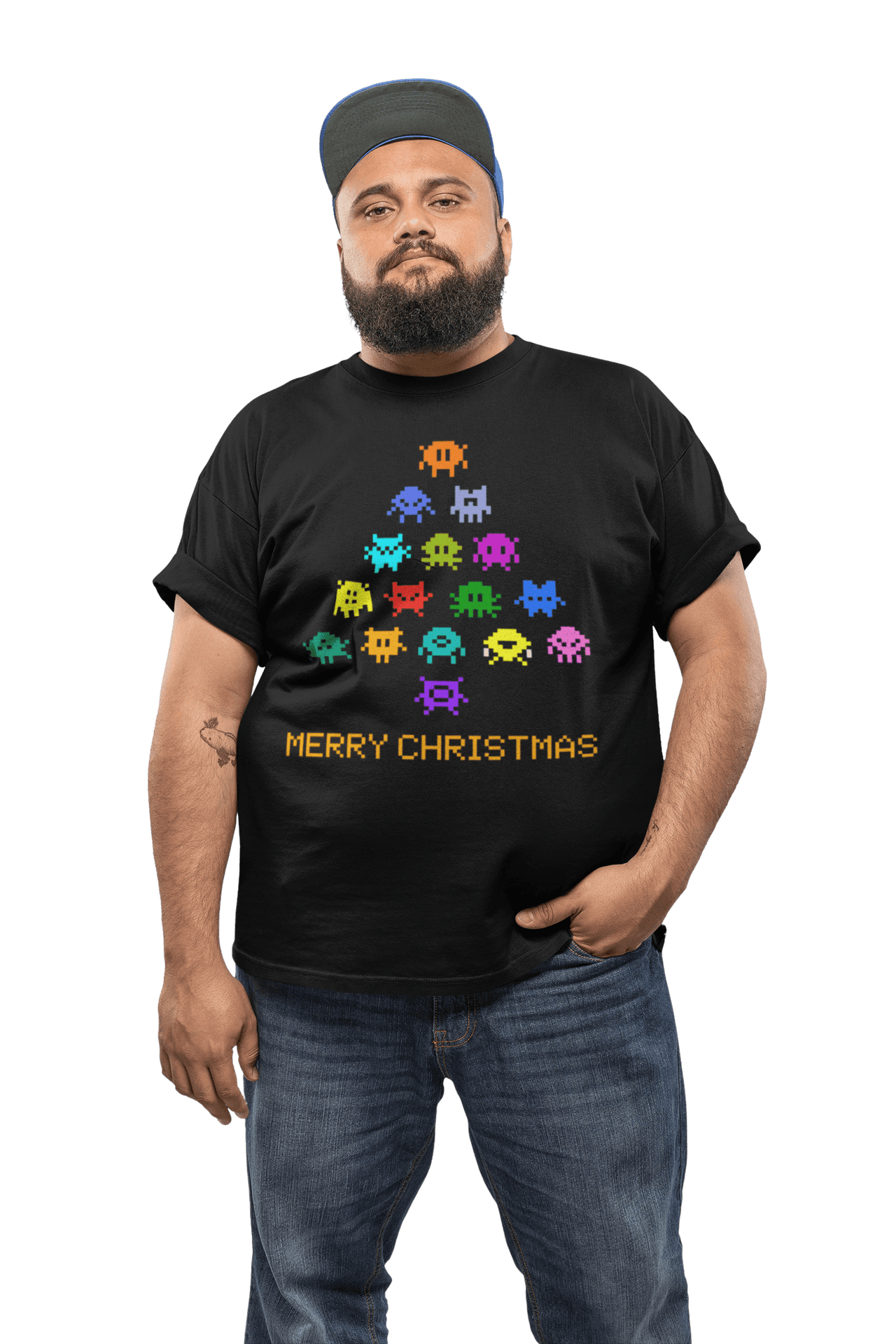 Invaders Christmas Tree Adult for Men and Women Mens Graphic T-Shirt 8Ball