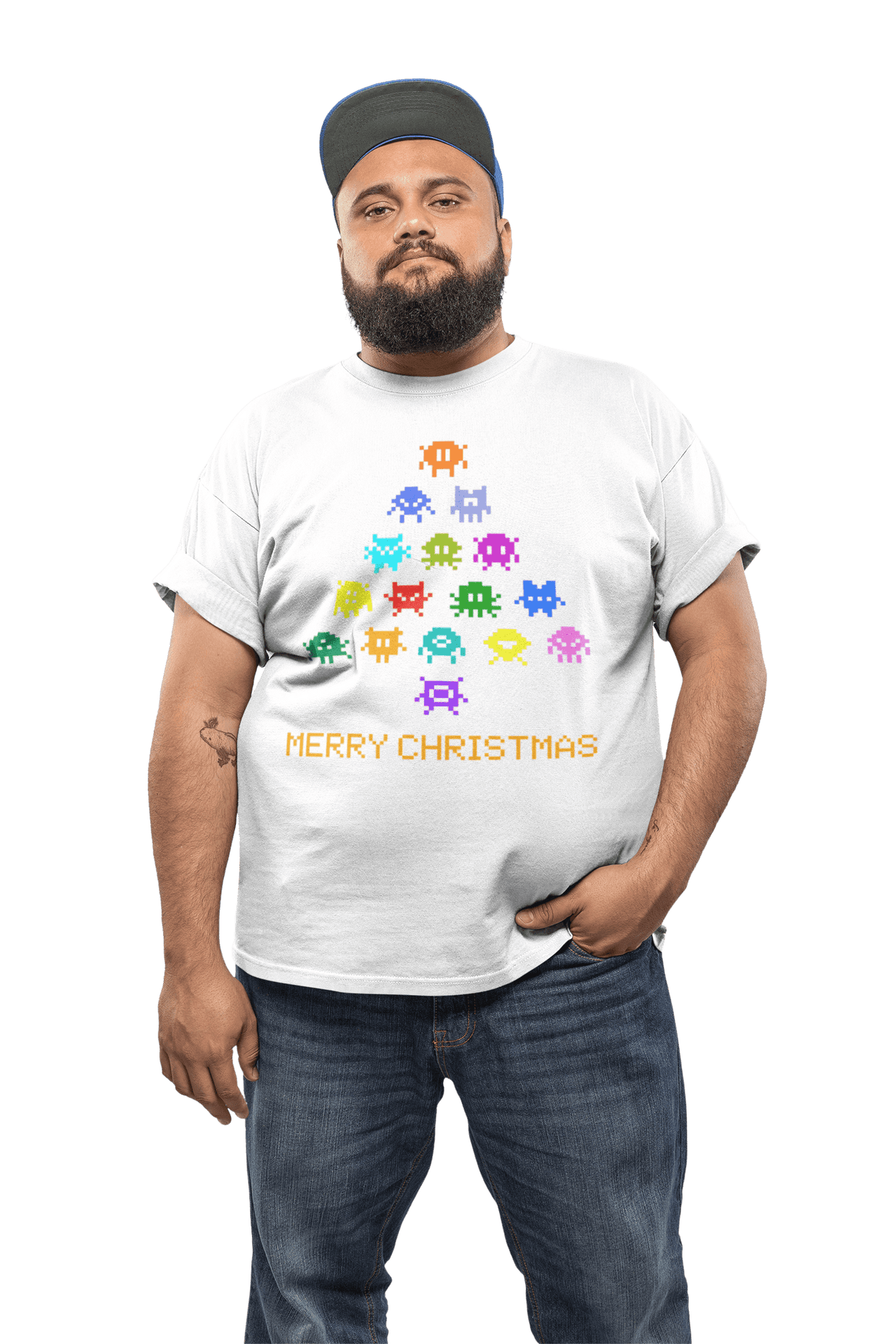 Invaders Christmas Tree Adult for Men and Women Mens Graphic T-Shirt 8Ball