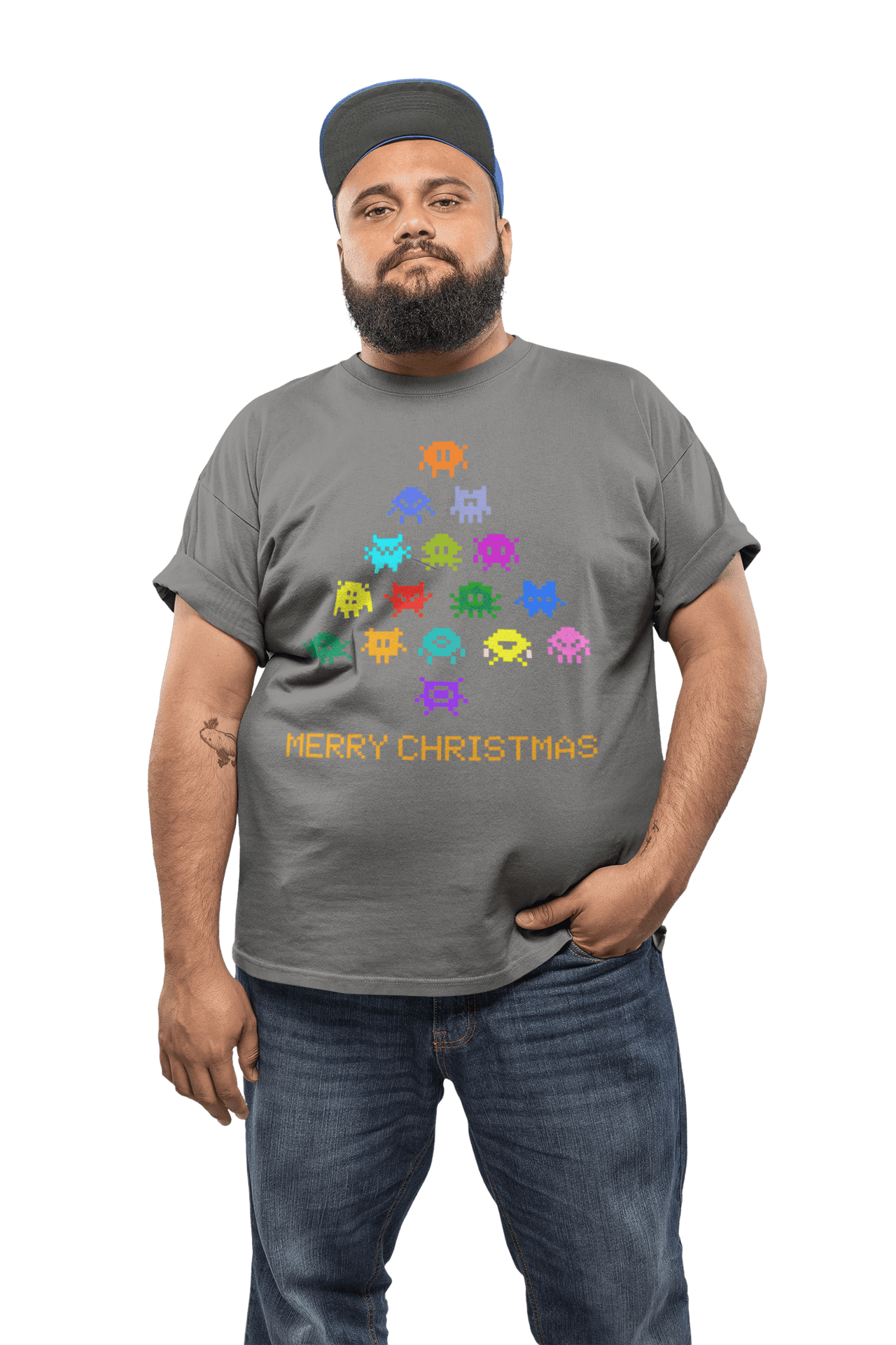 Invaders Christmas Tree Adult for Men and Women Mens Graphic T-Shirt 8Ball