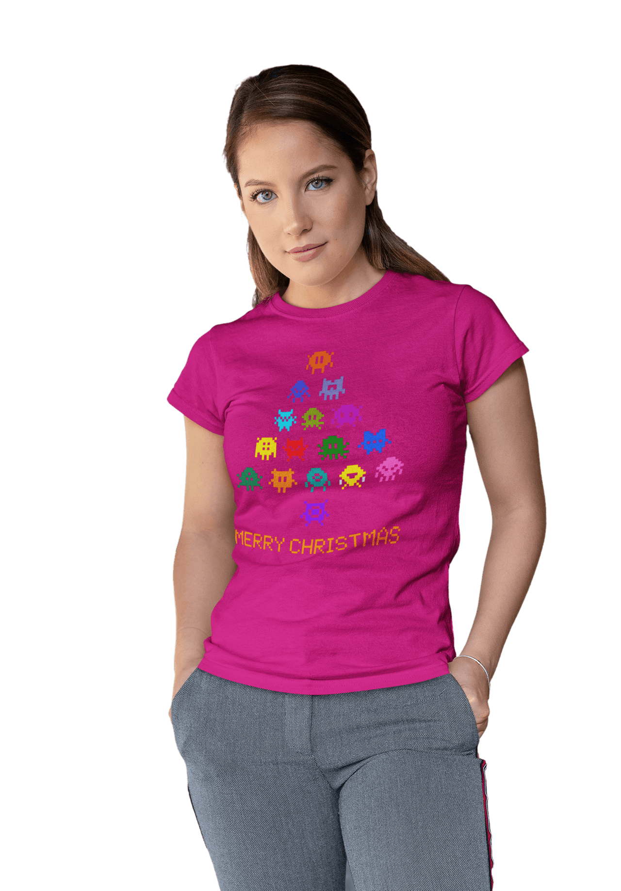 Invaders Christmas Tree Womens T-Shirt 8Ball