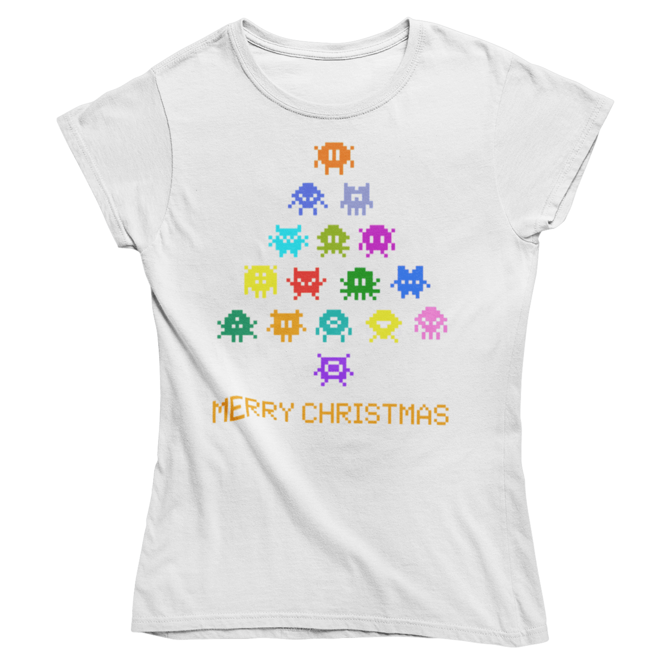 Invaders Christmas Tree Womens T-Shirt 8Ball