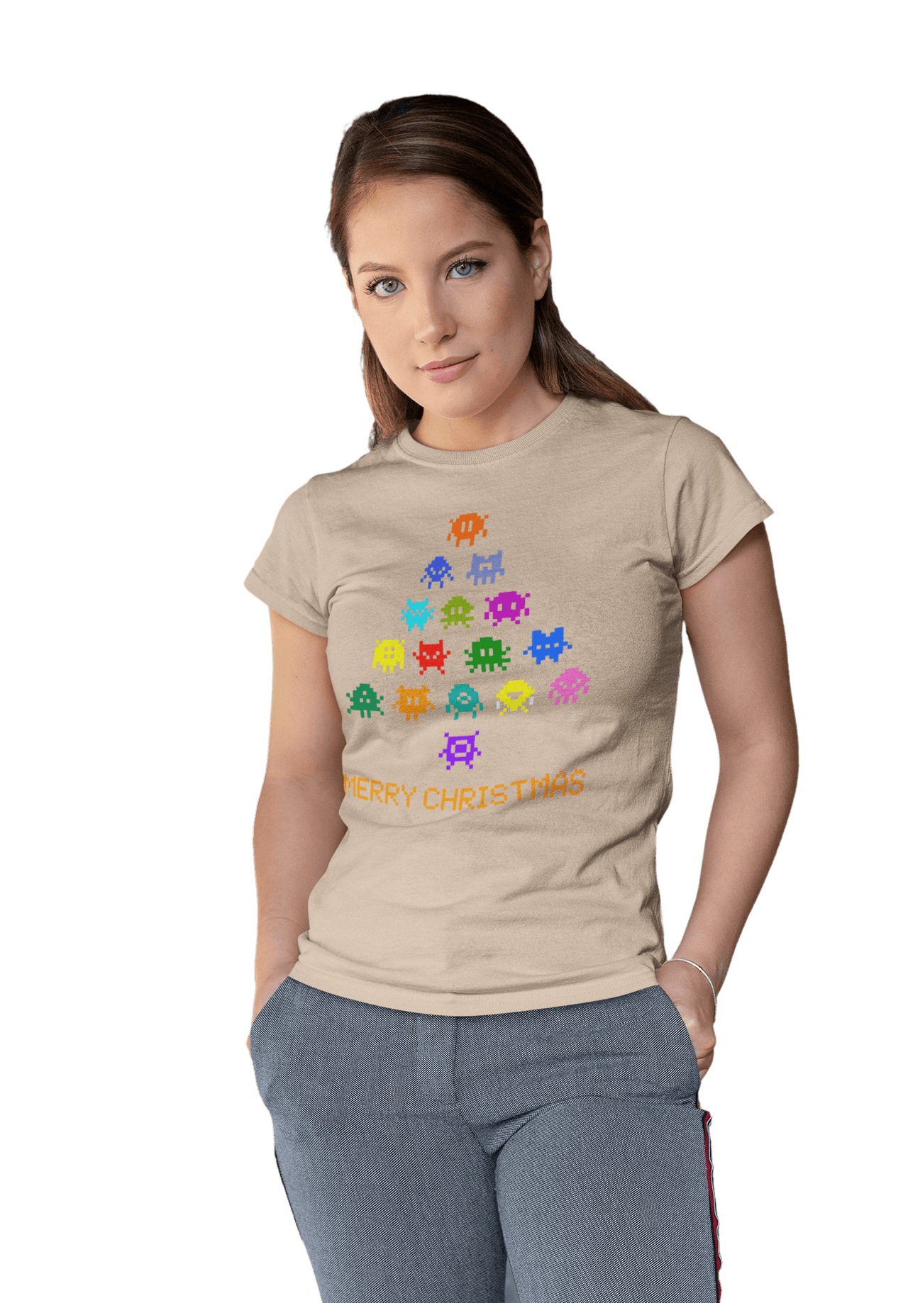 Invaders Christmas Tree Womens T-Shirt 8Ball