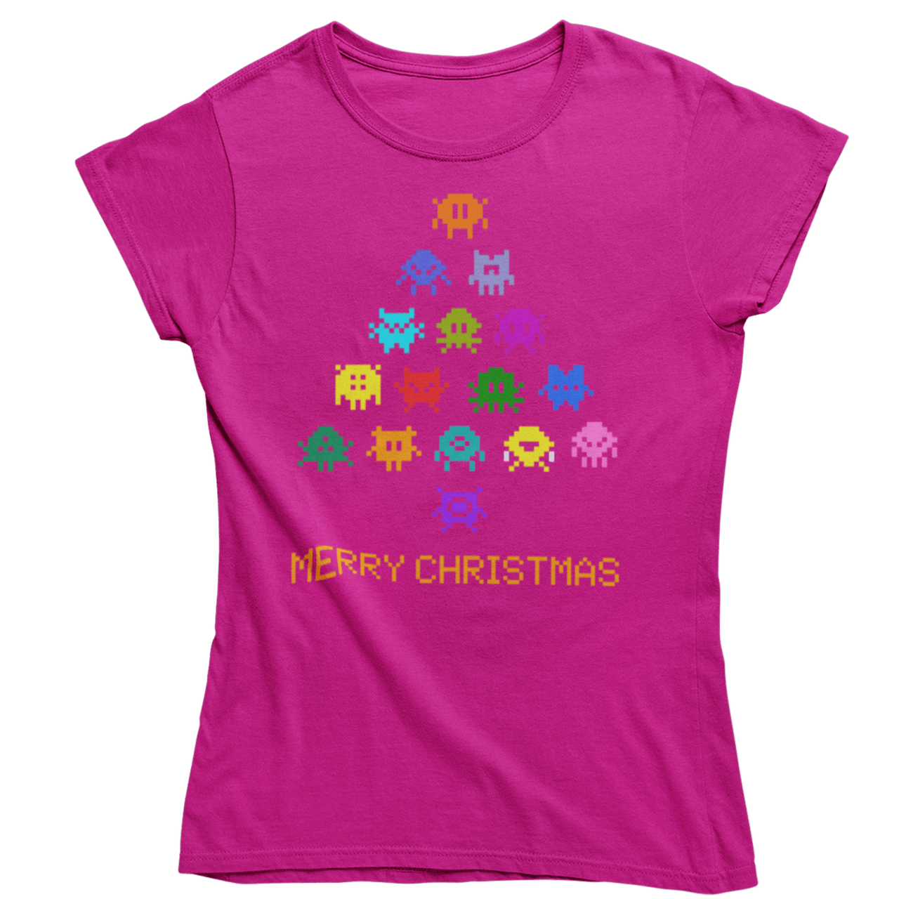 Invaders Christmas Tree Womens T-Shirt 8Ball