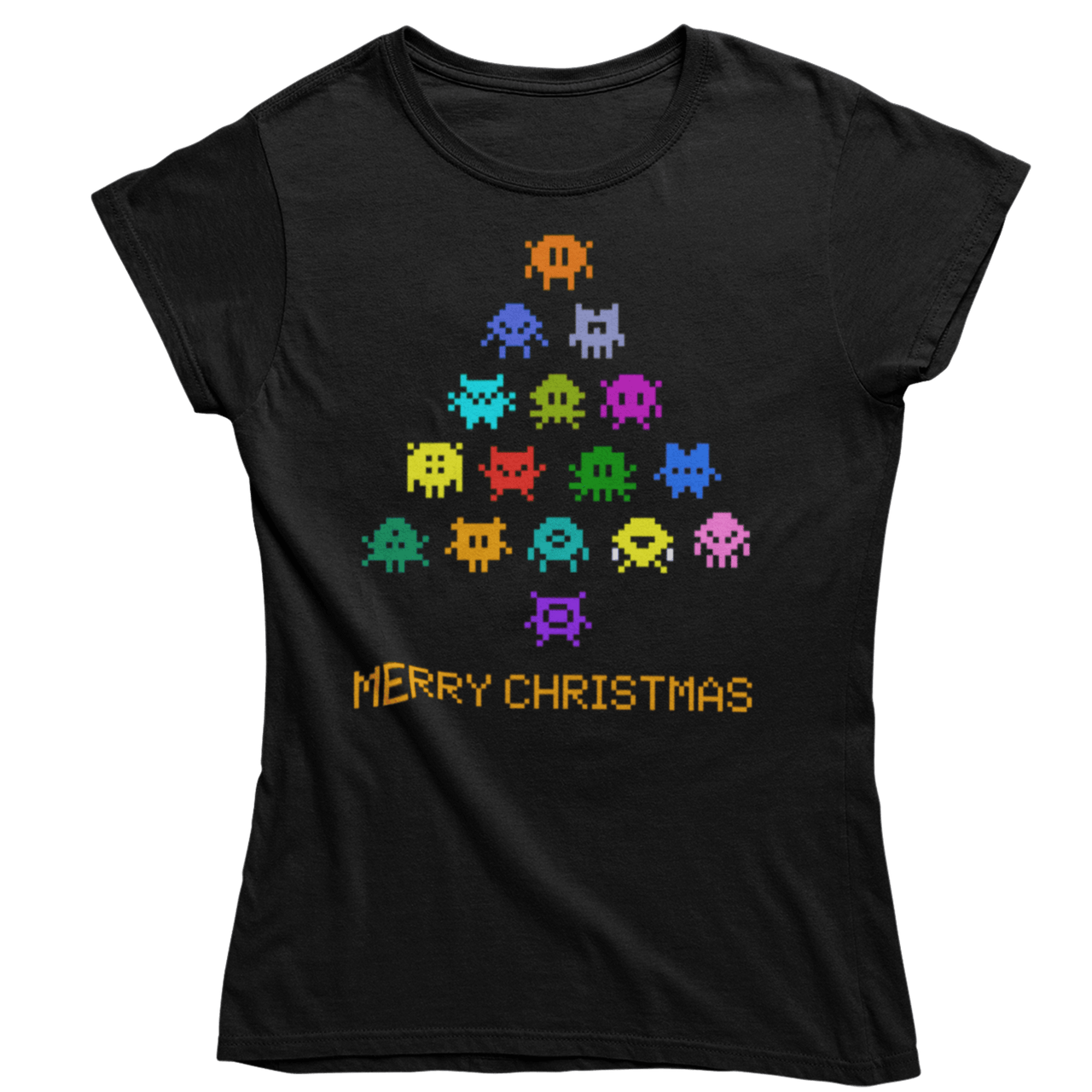 Invaders Christmas Tree Womens T-Shirt 8Ball