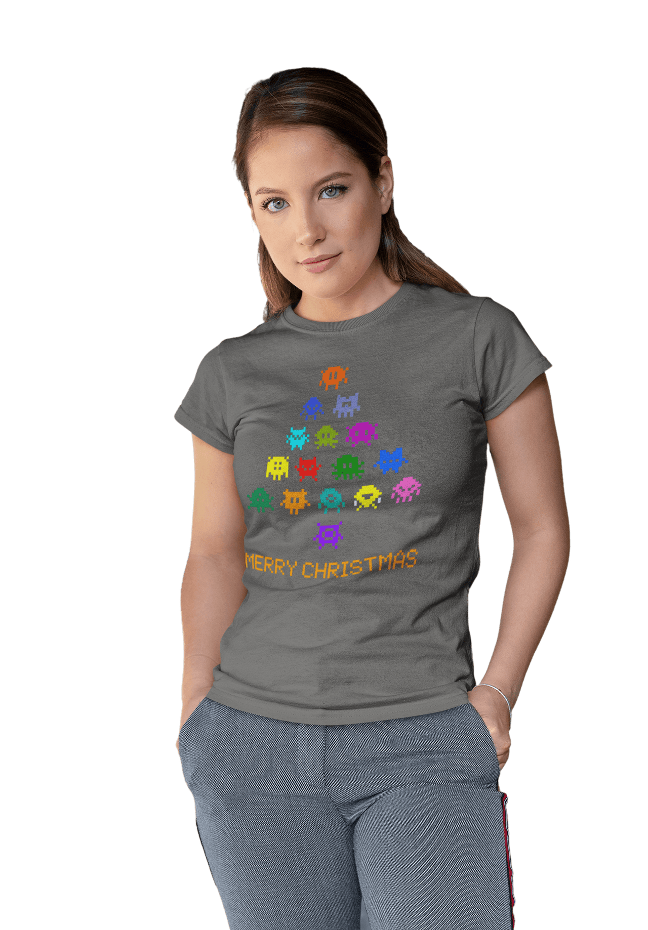 Invaders Christmas Tree Womens T-Shirt 8Ball