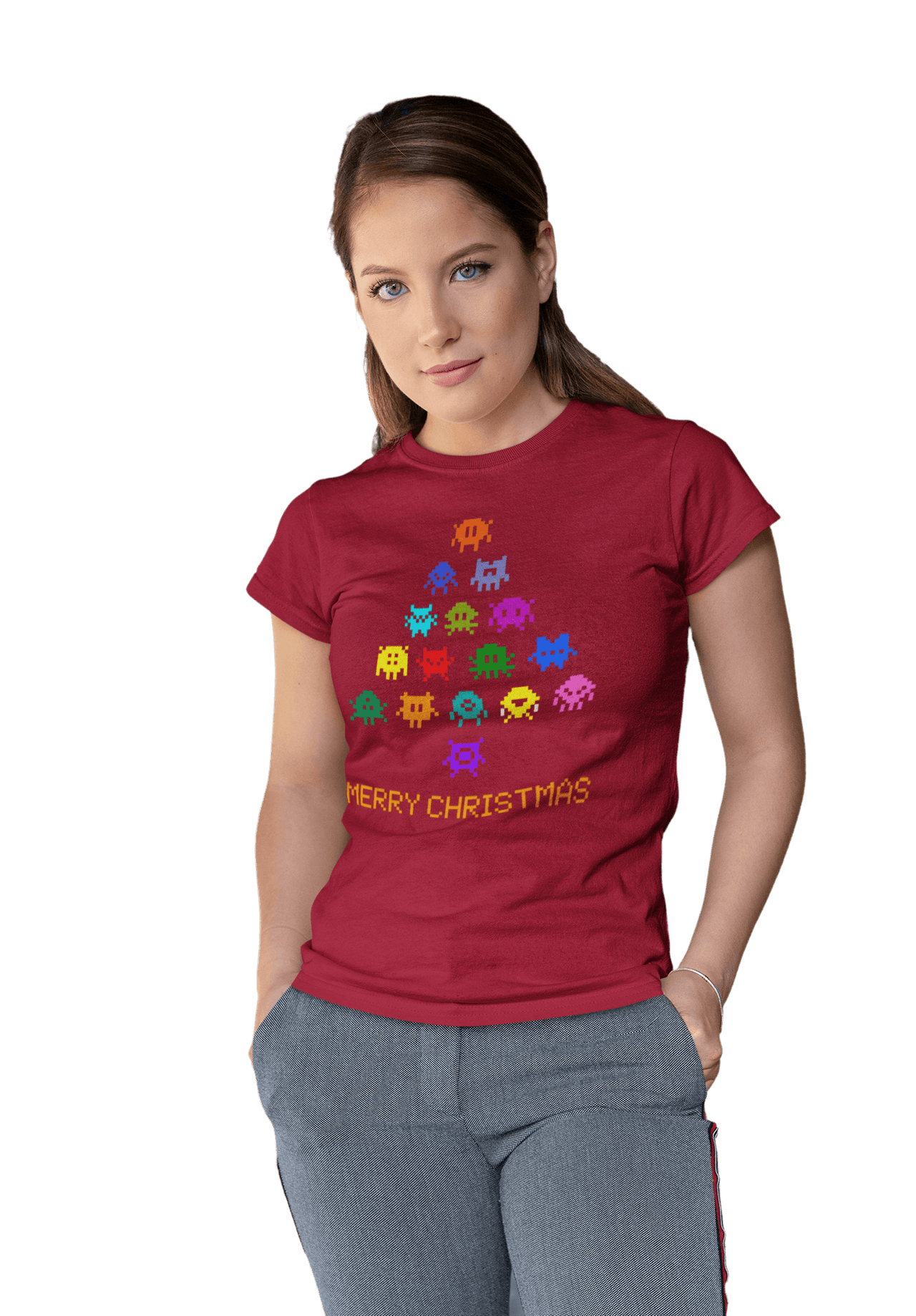 Invaders Christmas Tree Womens T-Shirt 8Ball