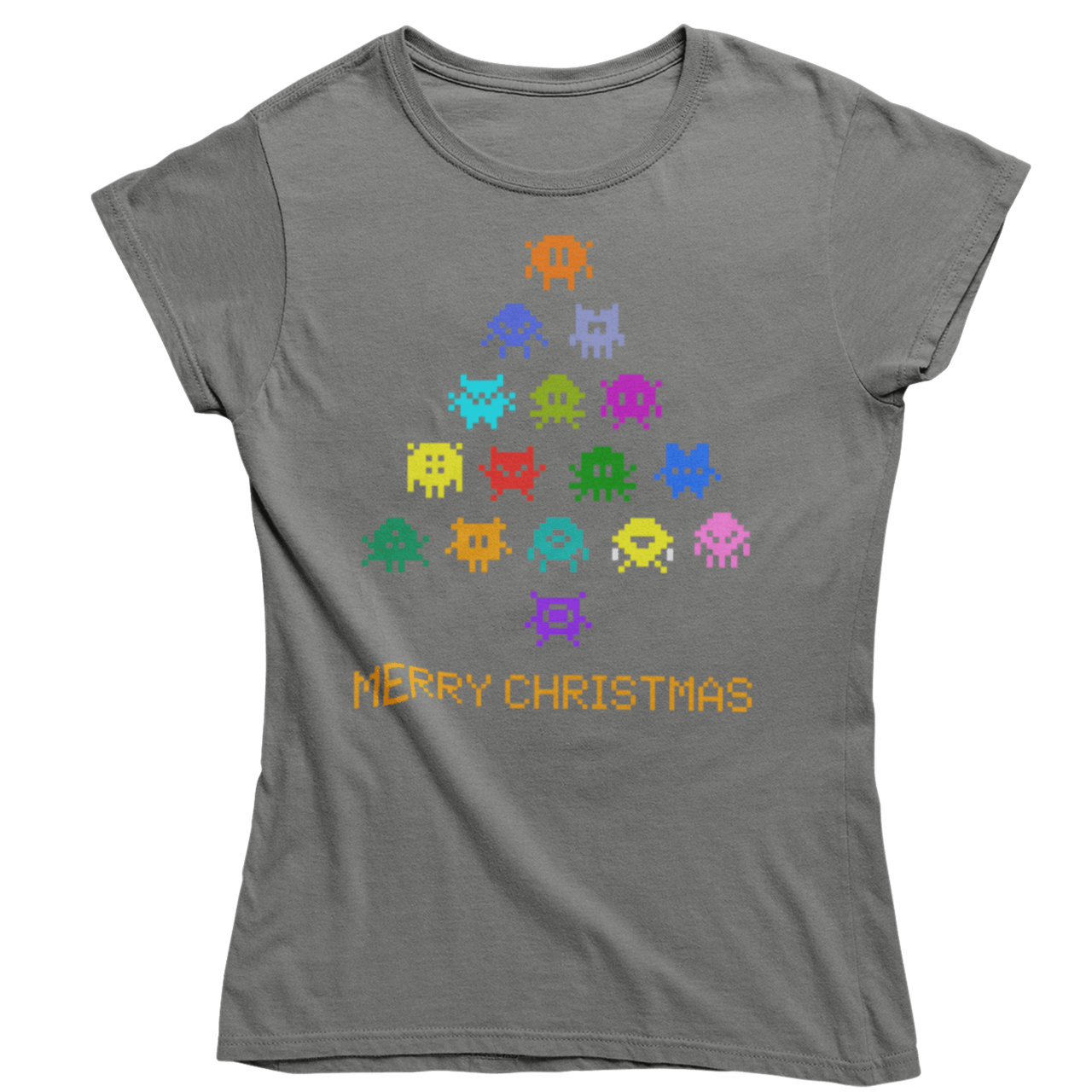 Invaders Christmas Tree Womens T-Shirt 8Ball