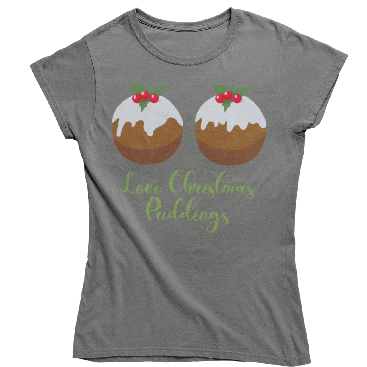 Love Christmas Puddings Fitted Womens T-Shirt 8Ball