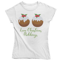 Thumbnail for Love Christmas Puddings Fitted Womens T-Shirt 8Ball