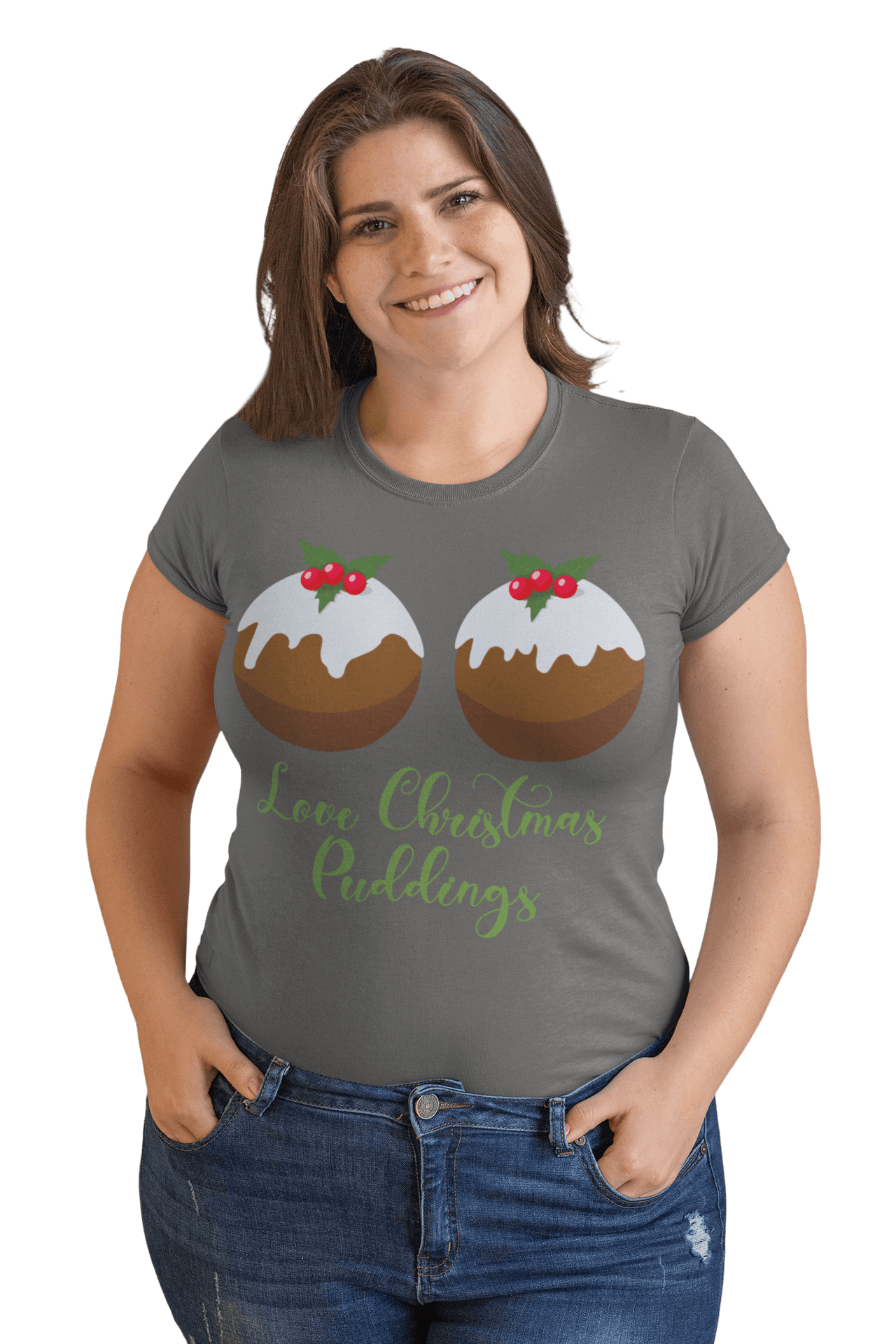 Love Christmas Puddings Fitted Womens T-Shirt 8Ball