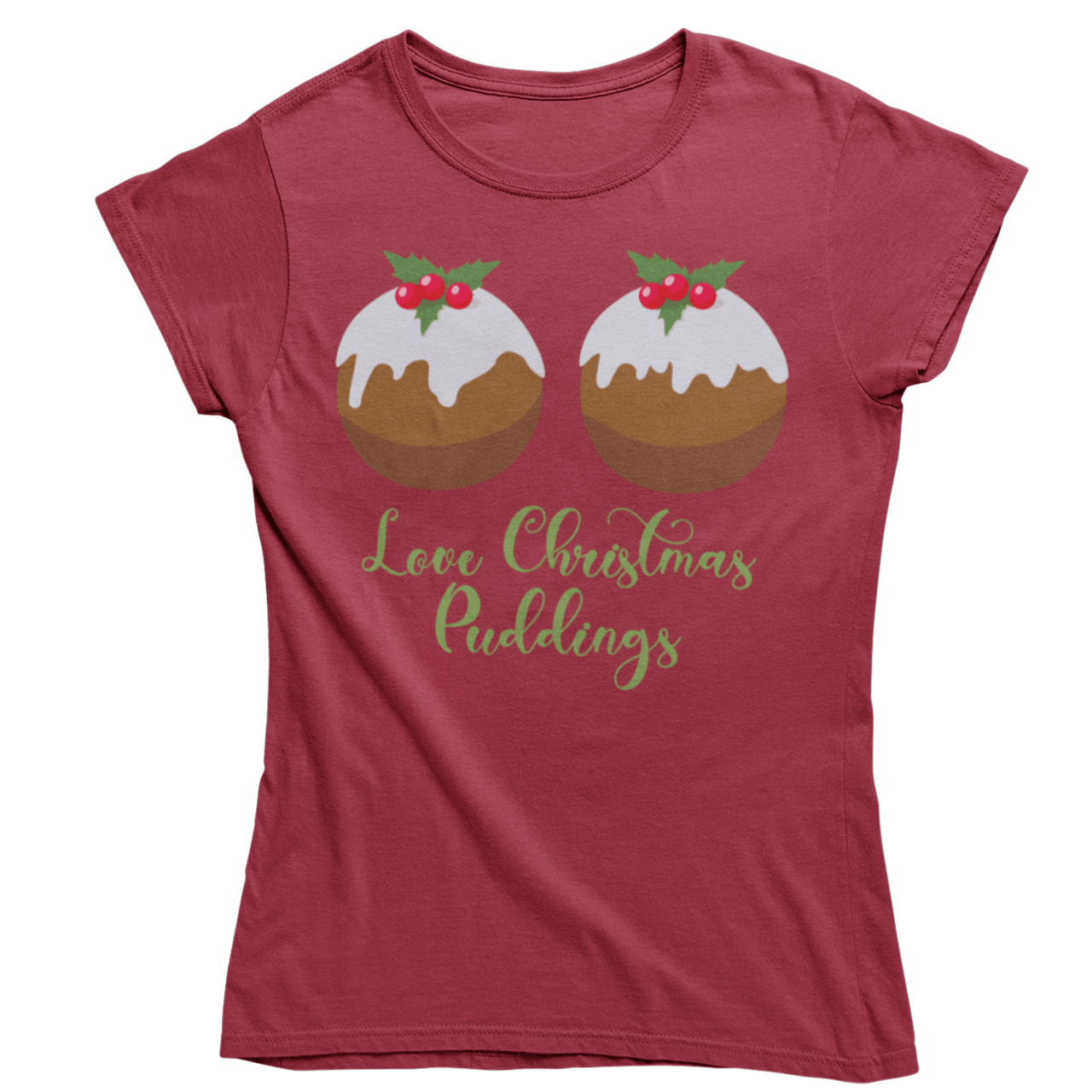 Love Christmas Puddings Fitted Womens T-Shirt 8Ball