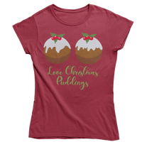 Thumbnail for Love Christmas Puddings Fitted Womens T-Shirt 8Ball