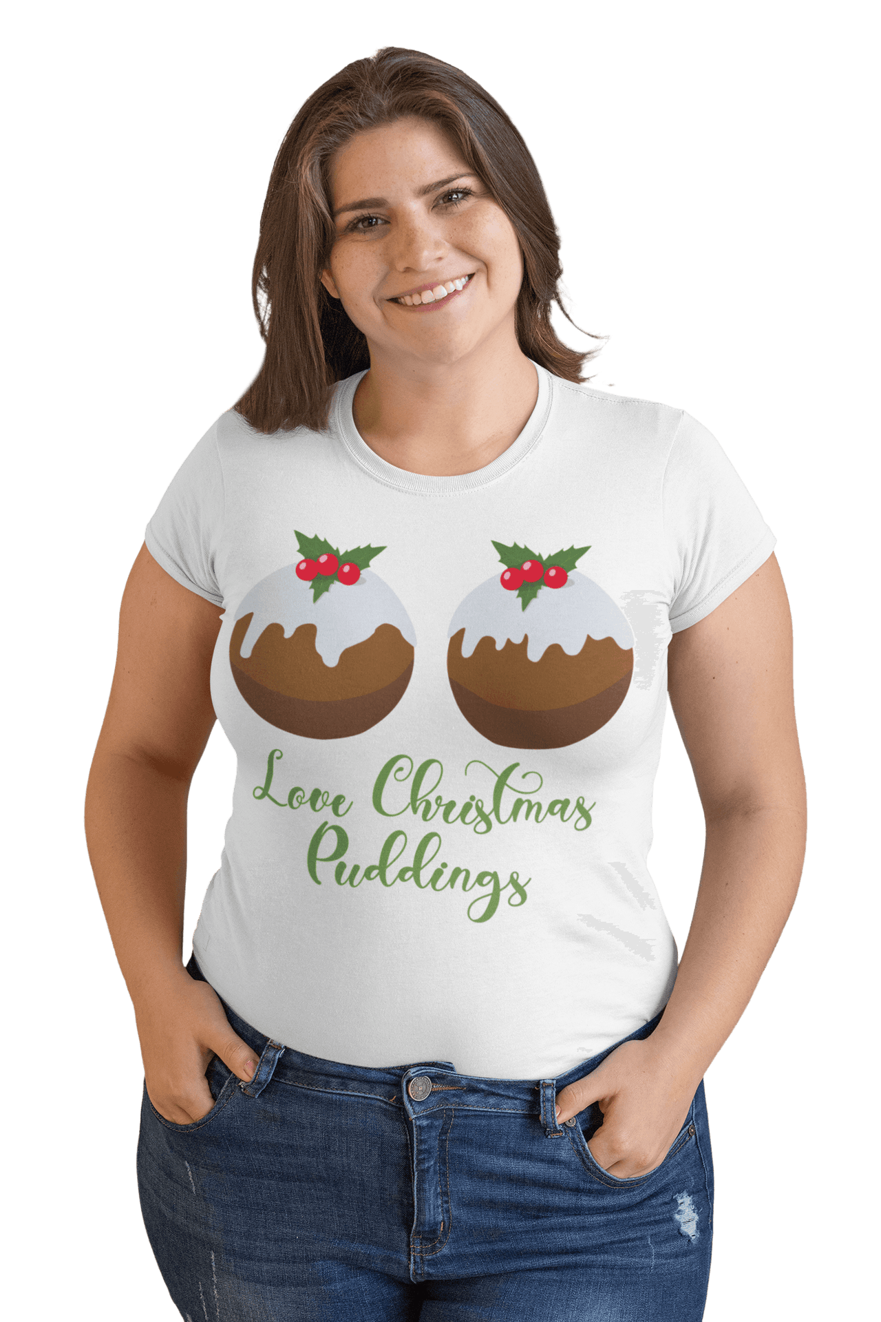 Love Christmas Puddings Fitted Womens T-Shirt 8Ball