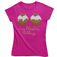 Thumbnail for Love Christmas Puddings Fitted Womens T-Shirt 8Ball