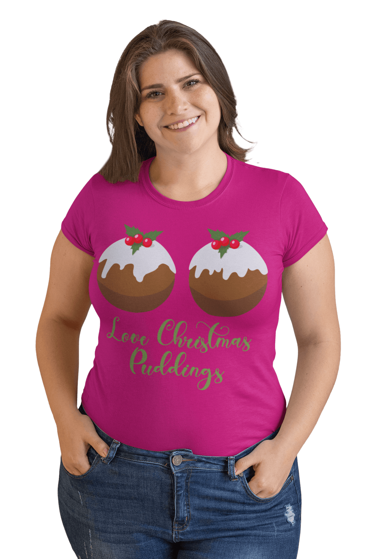 Love Christmas Puddings Fitted Womens T-Shirt 8Ball