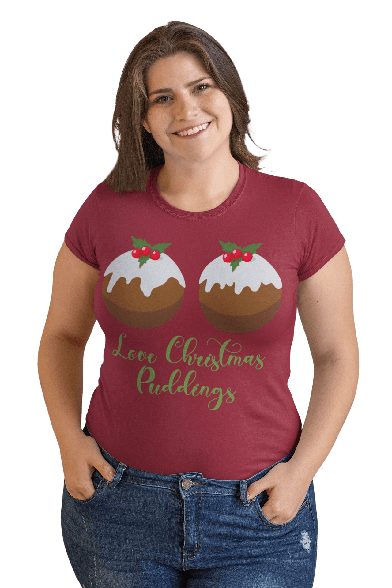 Love Christmas Puddings Fitted Womens T-Shirt 8Ball