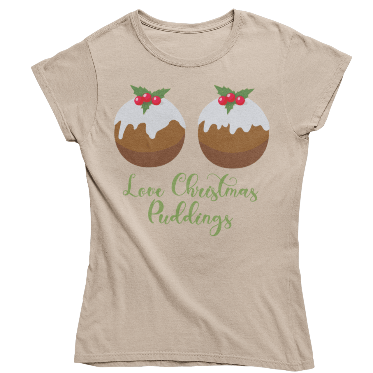 Love Christmas Puddings Fitted Womens T-Shirt 8Ball