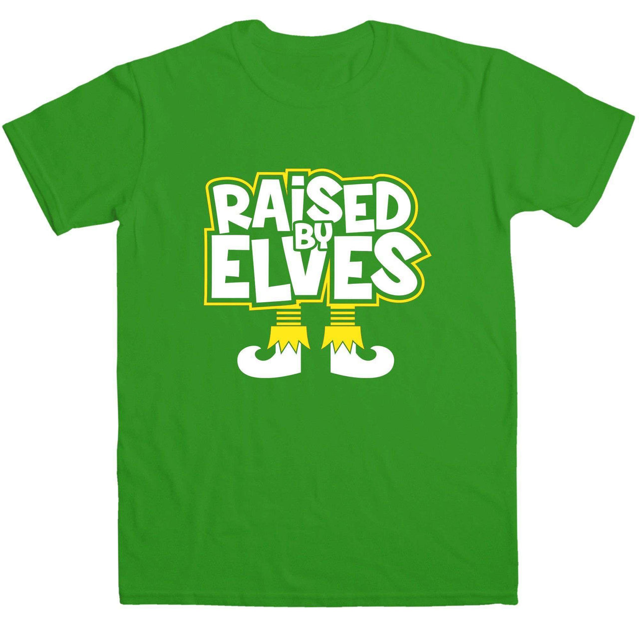 Mens Funny Christmas Raised By Elves Unisex T-Shirt 8Ball