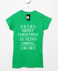 Thumbnail for Merry Christmas Ya Filthy Animal Knitted Style T-Shirt for Women 8Ball