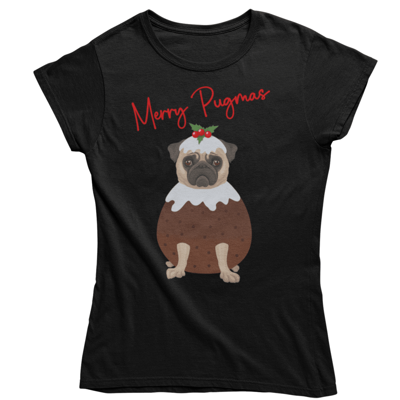 Merry Pugmas Christmas Fitted Womens T-Shirt 8Ball