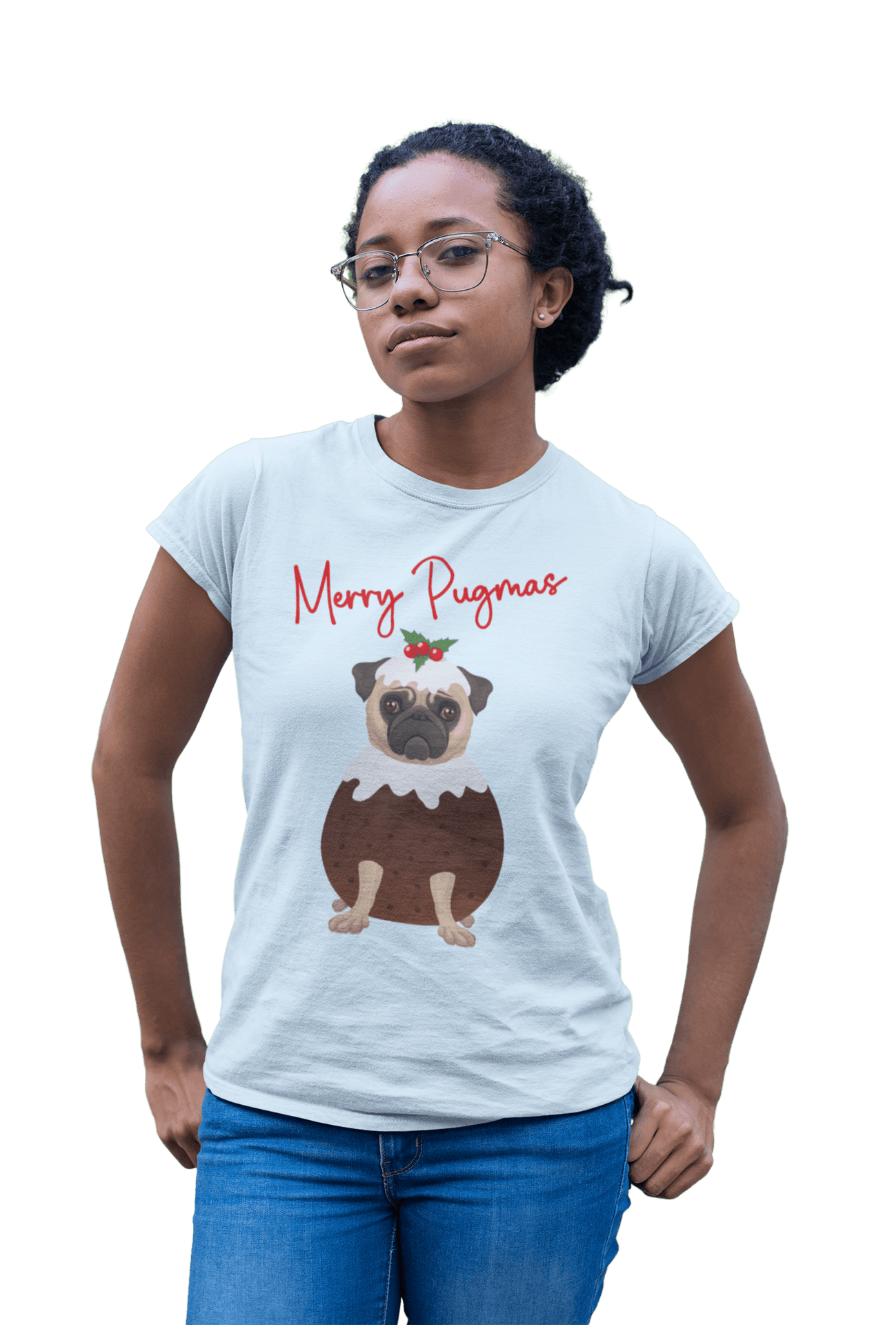 Merry Pugmas Christmas Fitted Womens T-Shirt 8Ball