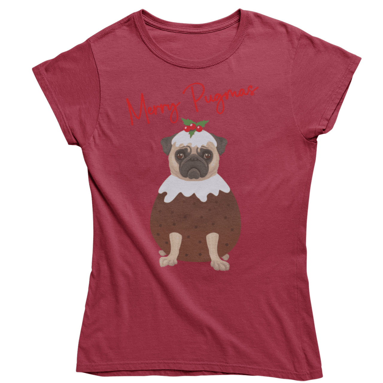 Merry Pugmas Christmas Fitted Womens T-Shirt 8Ball