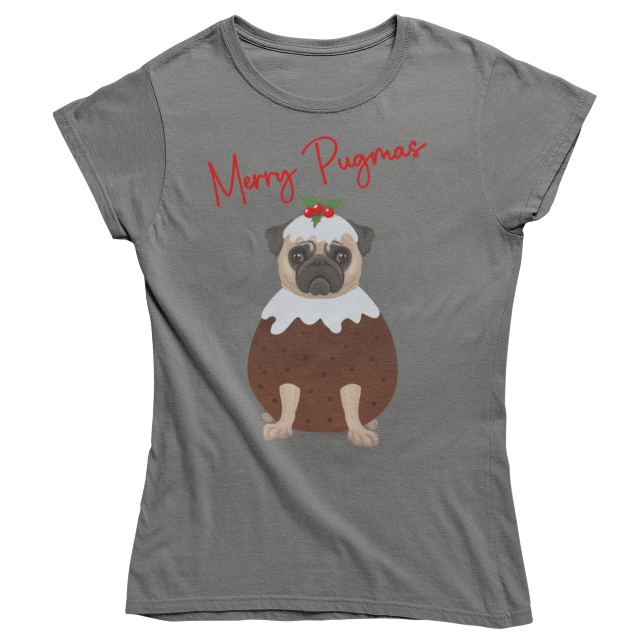 Merry Pugmas Christmas Fitted Womens T-Shirt 8Ball