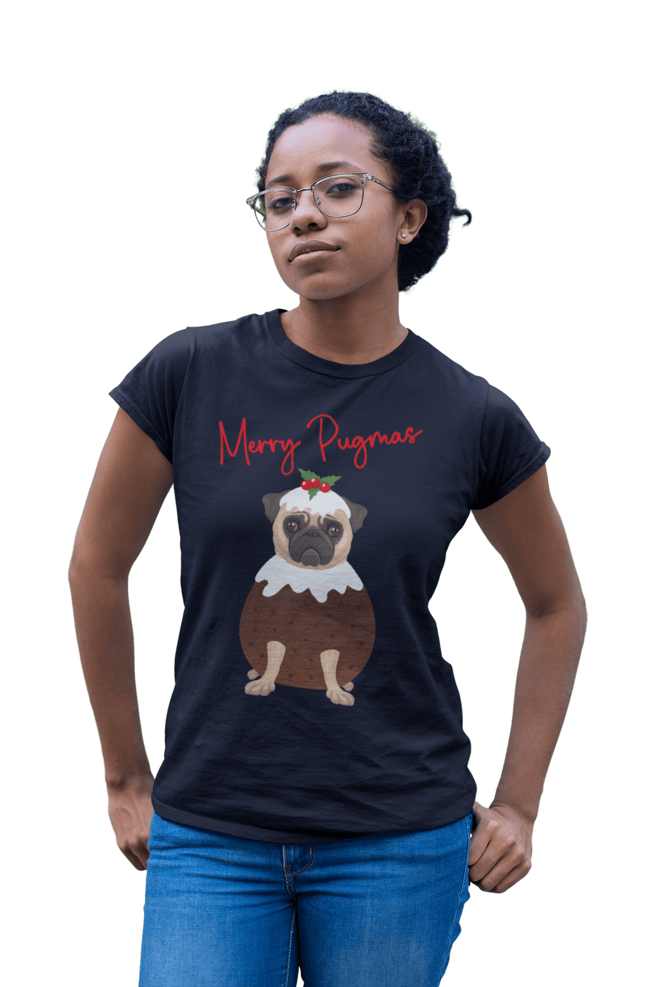 Merry Pugmas Christmas Fitted Womens T-Shirt 8Ball