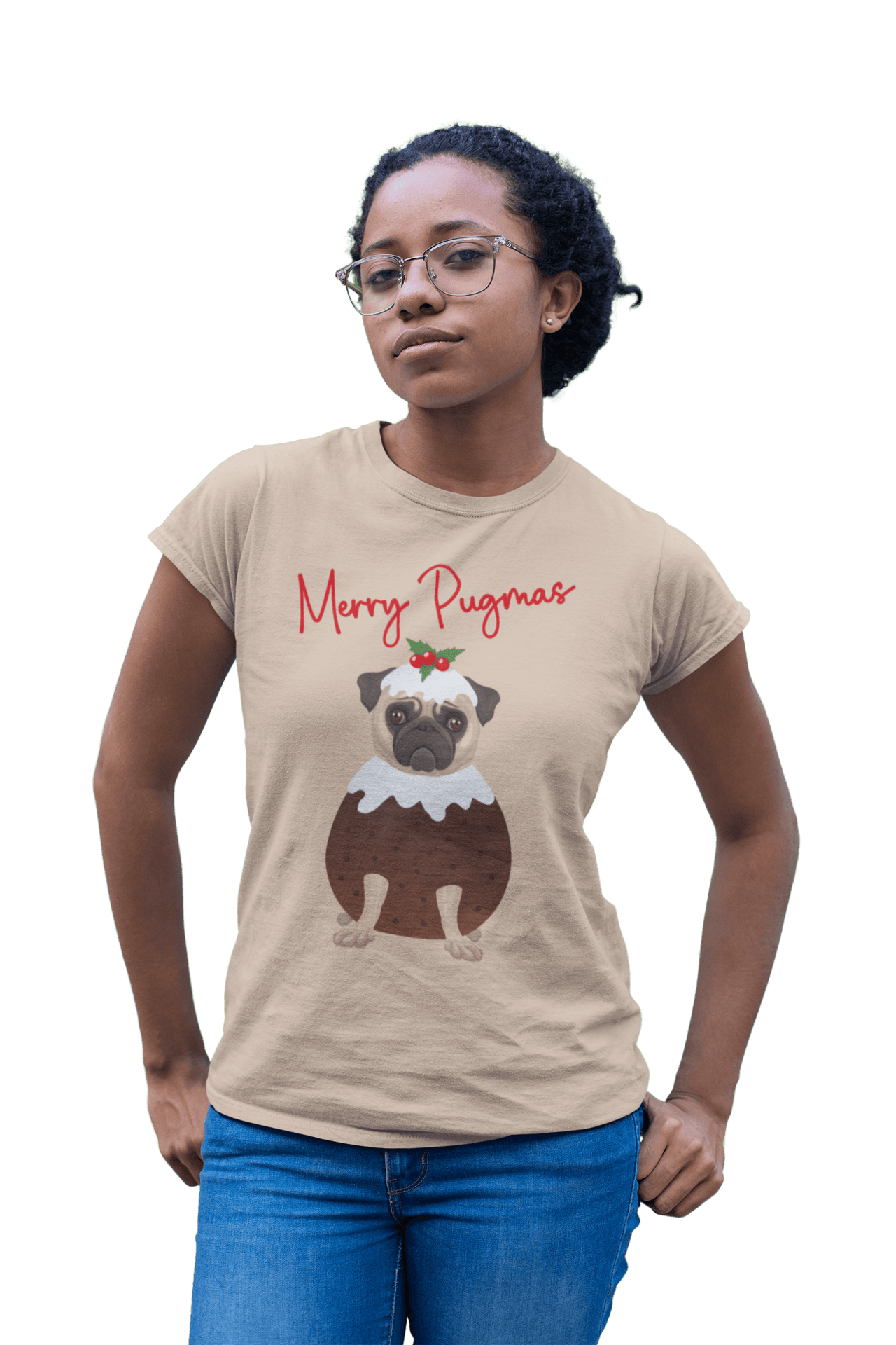 Merry Pugmas Christmas Fitted Womens T-Shirt 8Ball