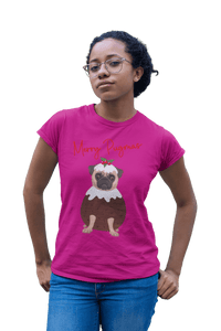 Thumbnail for Merry Pugmas Christmas Fitted Womens T-Shirt 8Ball