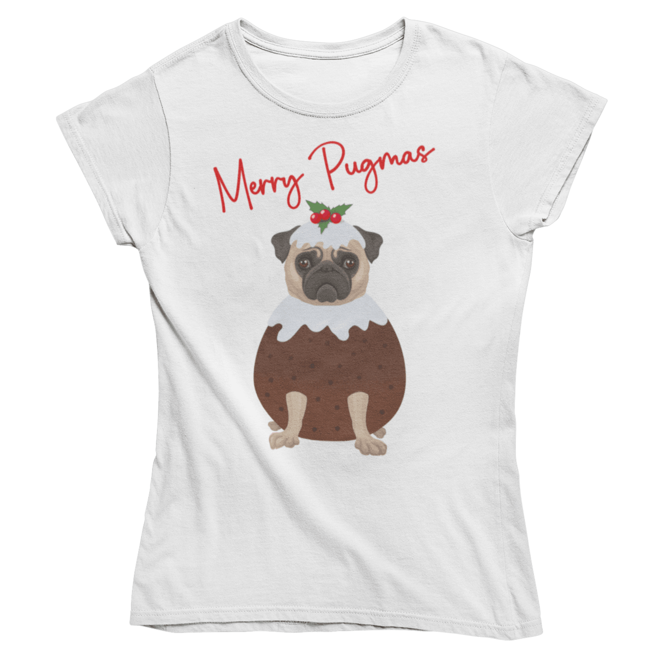 Merry Pugmas Christmas Fitted Womens T-Shirt 8Ball