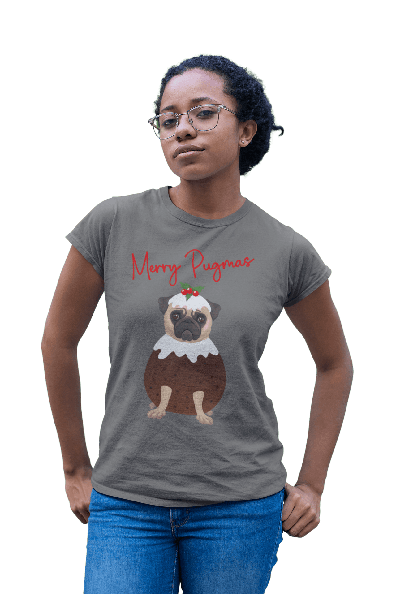 Merry Pugmas Christmas Fitted Womens T-Shirt 8Ball