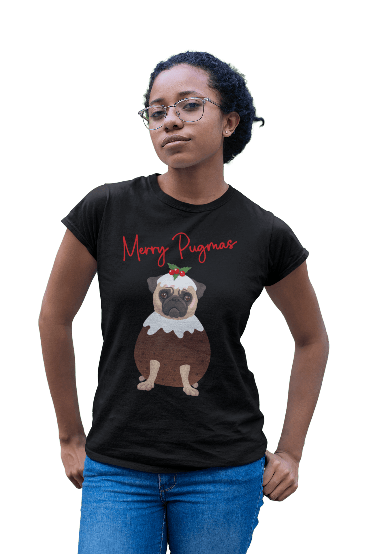 Merry Pugmas Christmas Fitted Womens T-Shirt 8Ball