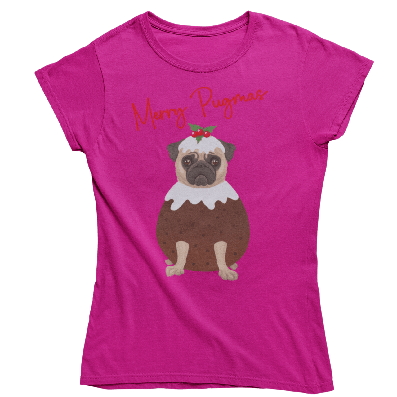 Merry Pugmas Christmas Fitted Womens T-Shirt 8Ball