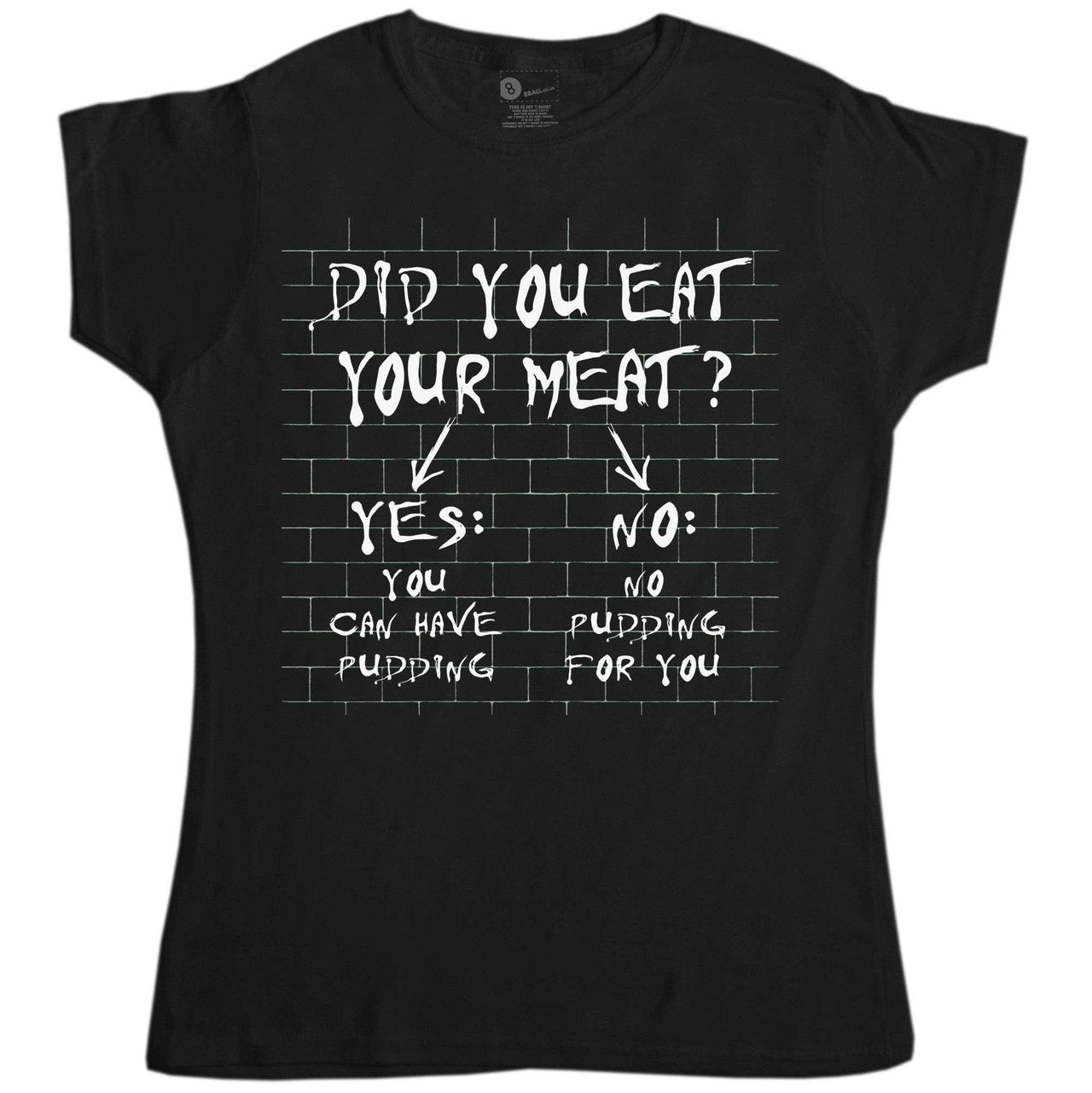 No Meat No Pudding Womens Style T-Shirt, Inspired By Pink Floyd 8Ball