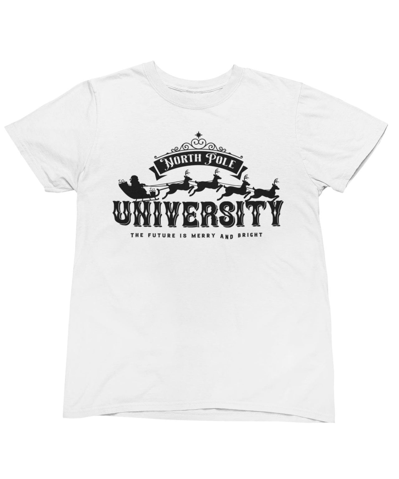 North Pole University Mono Christmas Unisex Mens T-Shirt 8Ball